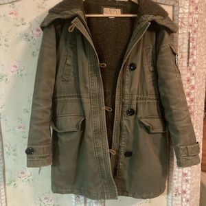 Michael kors olive green military style Sherpa parka anorak S